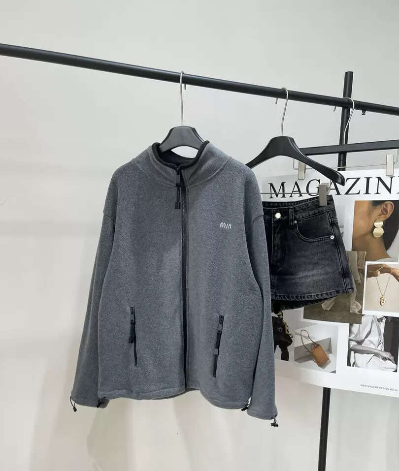 Miu style coat wool fashionable drawstring men's winter overcoat Mius sweatshirt designer jacket Fashion Double Zipper womens coat tracksuit women
