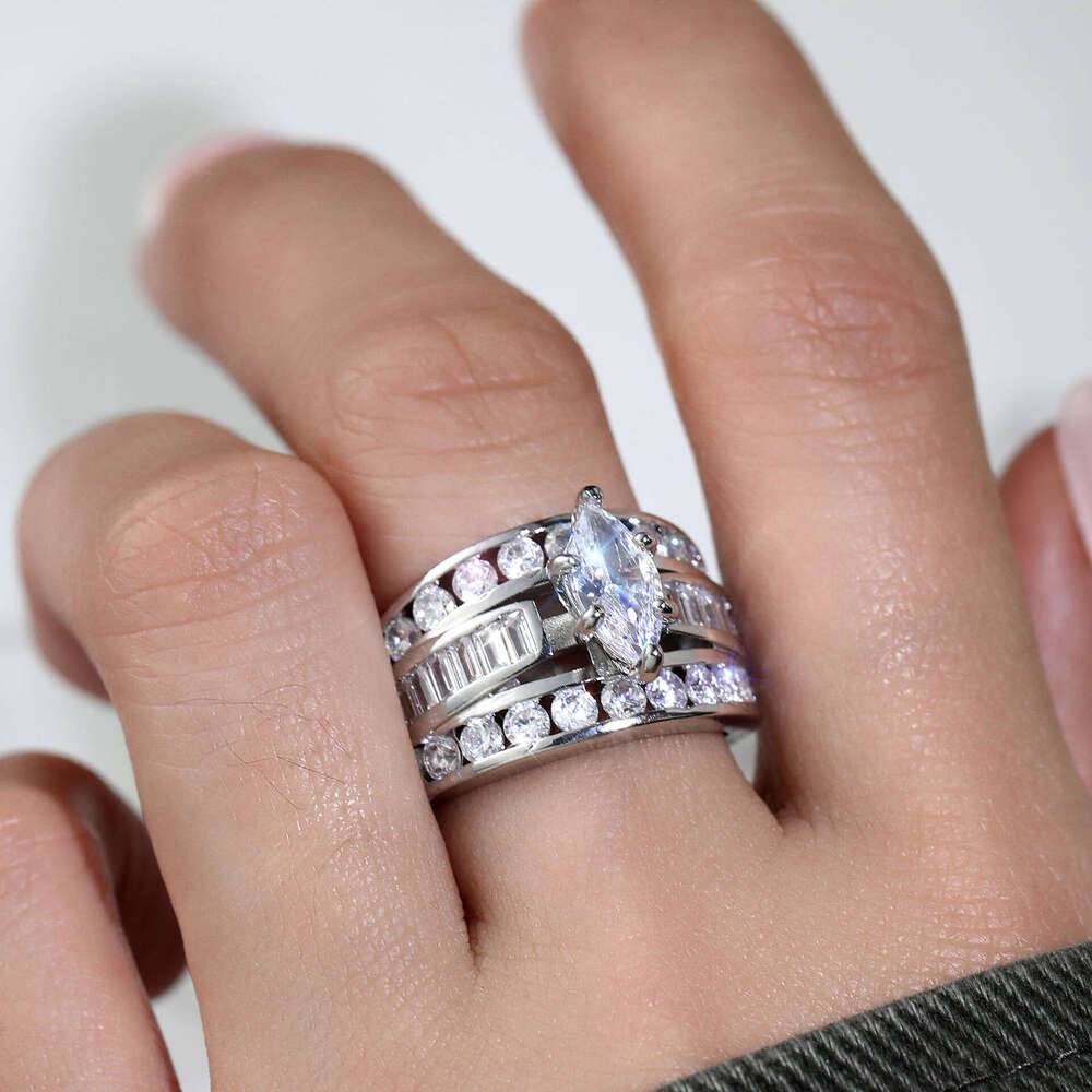 European And American Cross-Border Inlaid Zircon Fashionable Personality Women's Couple Engagement Birthday Gift Ring Jewelry