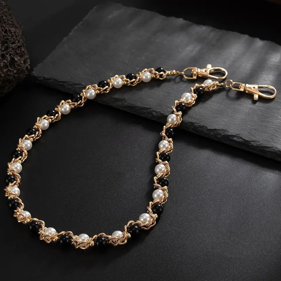 Salircon Punk Pearl Trousers Hipster Pant Jeans Keychain Ring Clip Men Metal Handmade Beaded Waist Chain Jewelry Gifts 260104