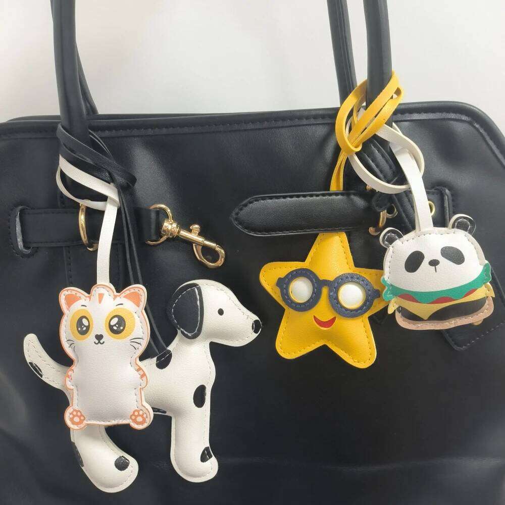 12 Style 3D Animal Bag Charm PU Pendant,Cute Dog/Cat/Panda DIY Keyring Accessories,Moon Star Purse/Handbag Hanging Decor Lanyard XJ260106