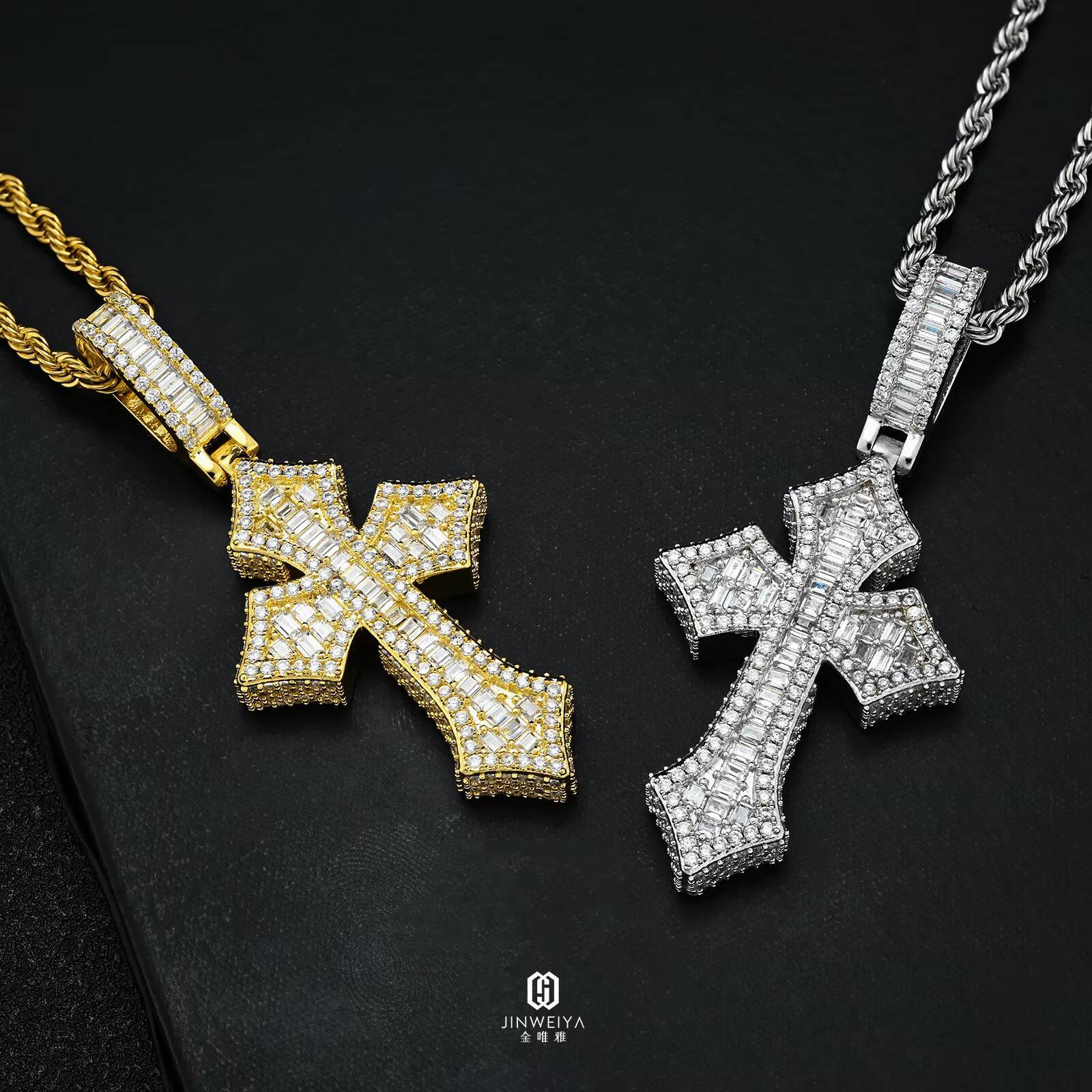 High Quality VVS Moissanite S925 Sterling Silver Cross Pendant with Plated Strand Chain for Parties Fine Pendants Charms