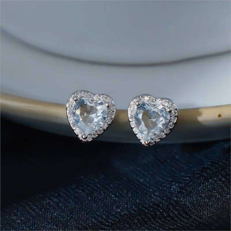 Sam Panda 925 Sterling Silver Love Heart Zircon Earrings for Women Ear Stud Luxury Elegant Versatile Jewelry Gift Dropshipping