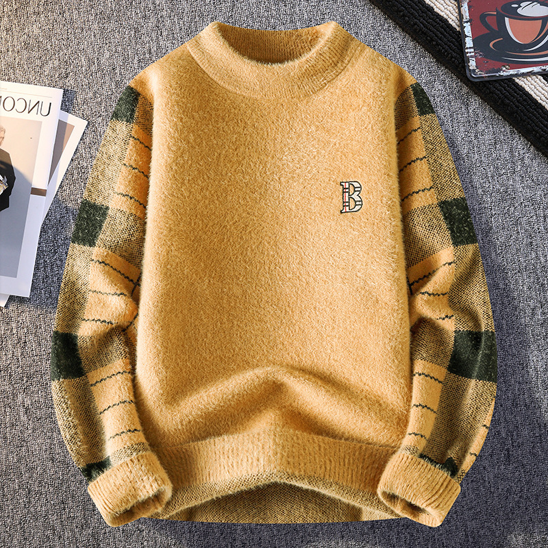 2026 Half-neck Sweater For Men - Fall/winter Multi-color Embroidery Underwear With Center-back Collar And Slim Fit Knitted Shirt - Thick Striped Botto