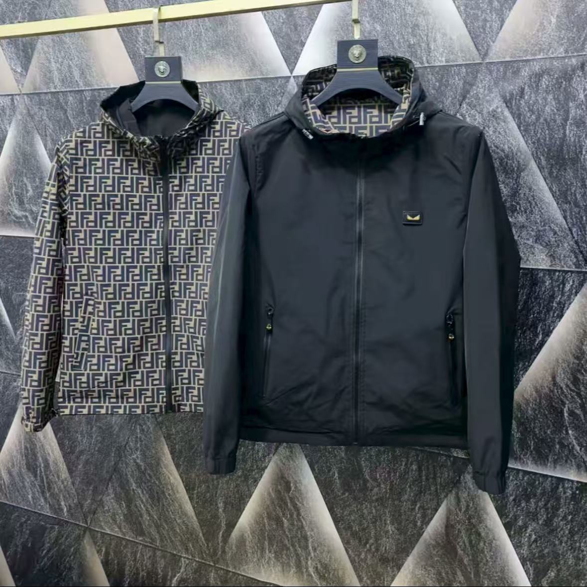 2026 Luxury European Men's Reversible Hooded Jacket, Slim Fit Spring Autumn Coat, New Fashion Streetwear Casual Jacket
