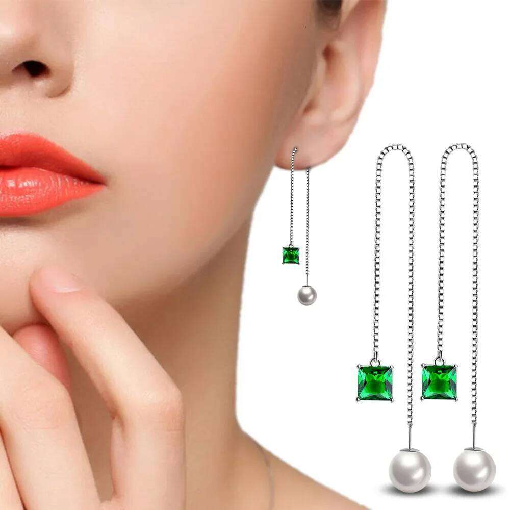 Top Quality Color Classic Pearl Buckle 925 Sterling Silver Earrings with Greent CZ Banquet Lady Jewelry
