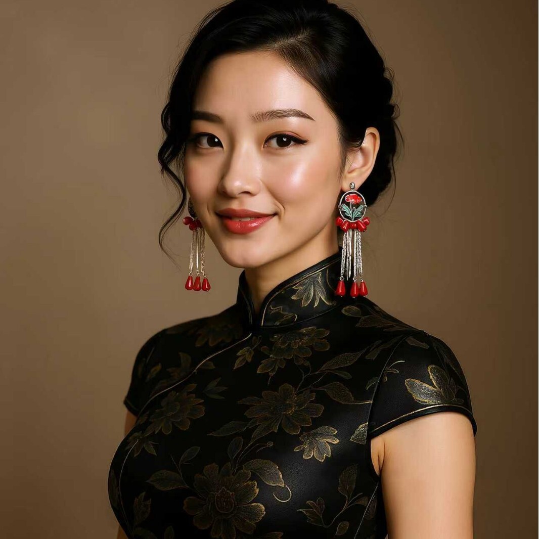 Artistic Retro Exquisite Creative Design Alloy Oil Flower Tassel Geometric Water Drop Pendant Earrings