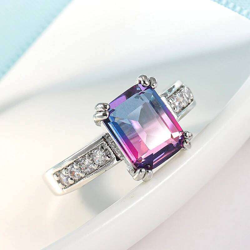 Eternity Crystal Rings Women Seven Colors Amethyst Natural Moissanite Silver Color Ring For Wedding OL Jewelry Gifts