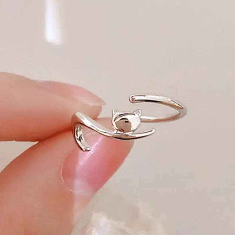 Bohemian Ethnic 925 Silver Cat for Women Bridal Wedding Vintage with Stamp Open Finger Rings Christmas Gifts