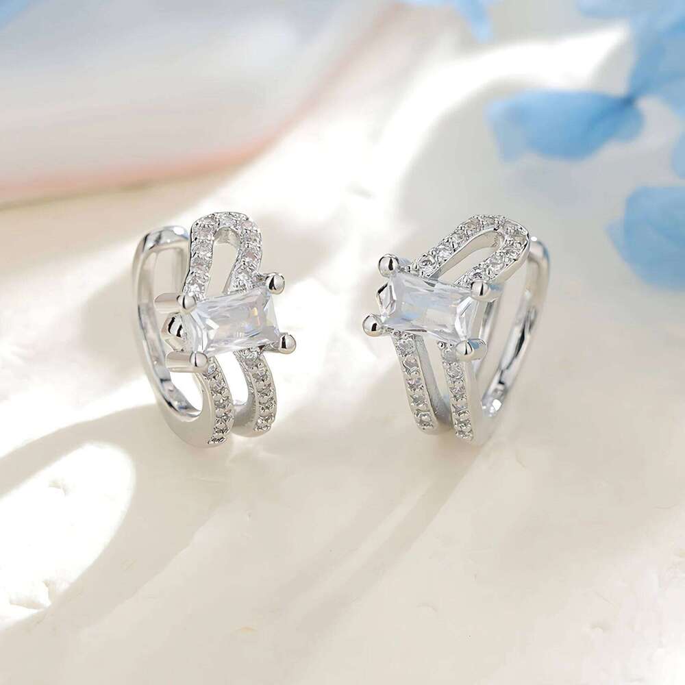 Sam Panda 925 Sterling Silver Zircon Earrings for Women Ear Clip Double Layers Elegant Luxury Design Jewelry Gift Dropshipping