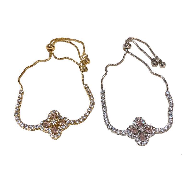 Multi-Color Gem Clover Rhinestone Bracelet Women's Gold Silver Tone Fashion Jewelry on Card Trendy snap button bracelets