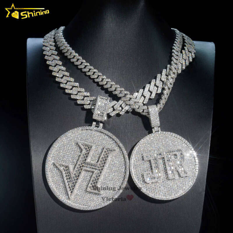 Custom Hip-Hop Jewelry High-End Shiny 925 Sterling Silver Iced Long Stick VVS Moissanite Letter Logo Name Pendant