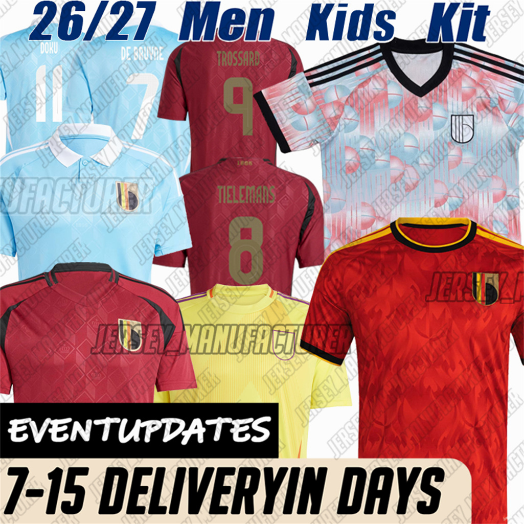 Belgium 26 27 Soccer Jersey DE BRUYNE LUKAKU DOKU Modric National Team 2025 Football CARRASCO TIELEMANS BAKAYOKO TROSSARD Soccer Jerseys Men Kids fans player kit
