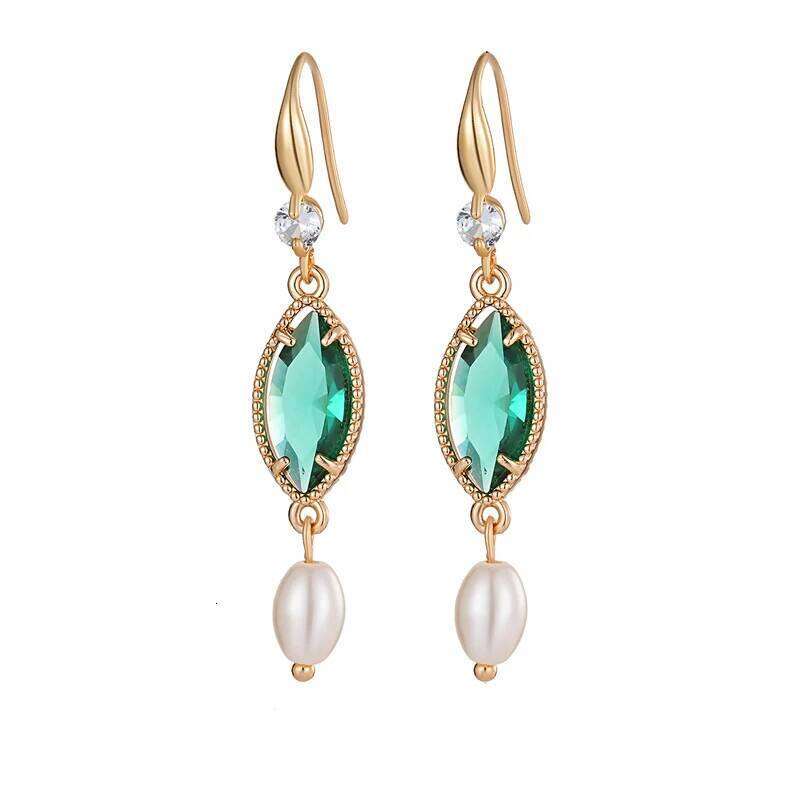 Vintage Ethnic Style Imitation Pearl Gold Color Drop Earrings Women's Fashion Green Stone Minimalist Holiday Party Jewelry Gifts