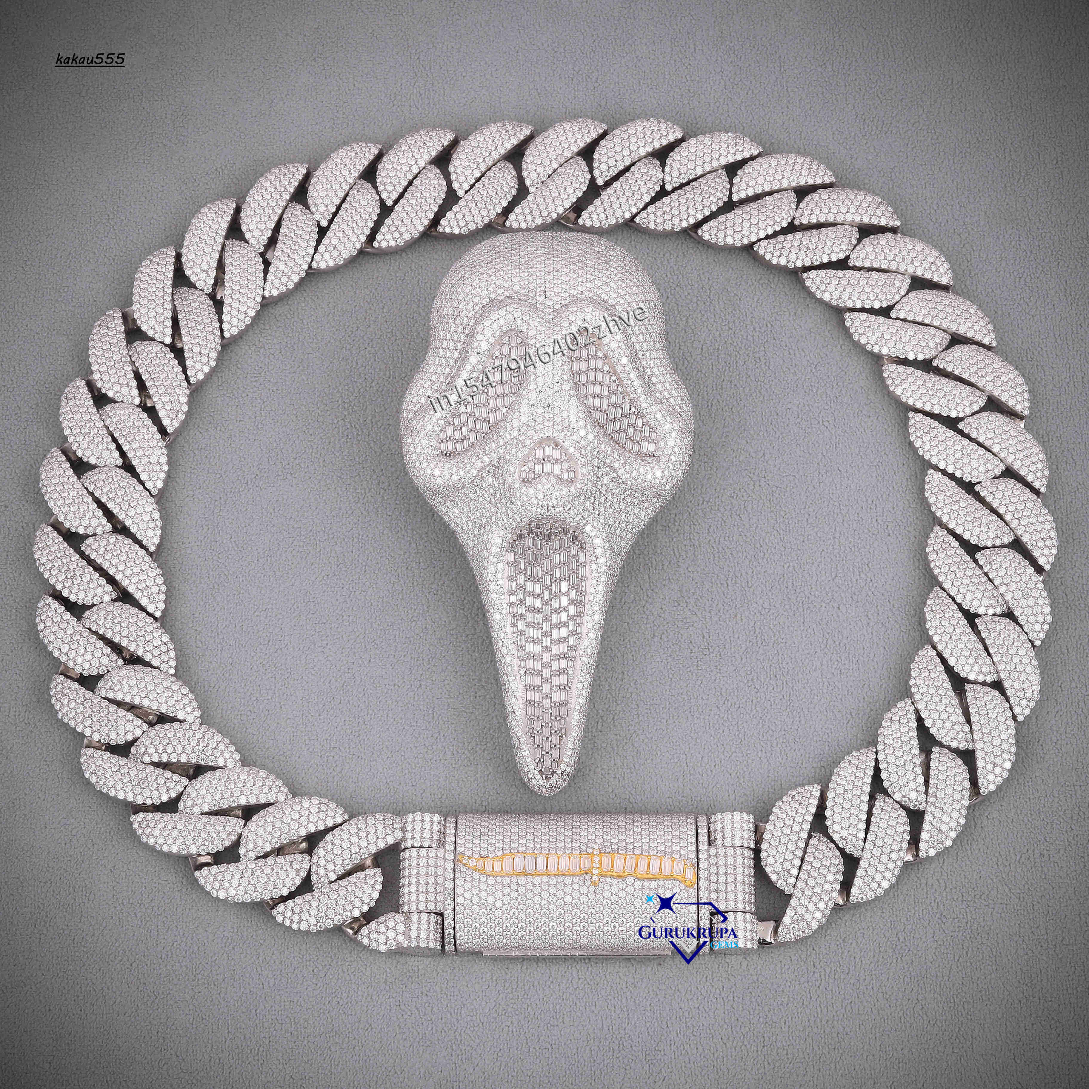 Moissanite Ghost Face Pendant Cuban Chain Iced Out Hip Hop Necklace in 925 Silver Custom Bling Jewelry for Men