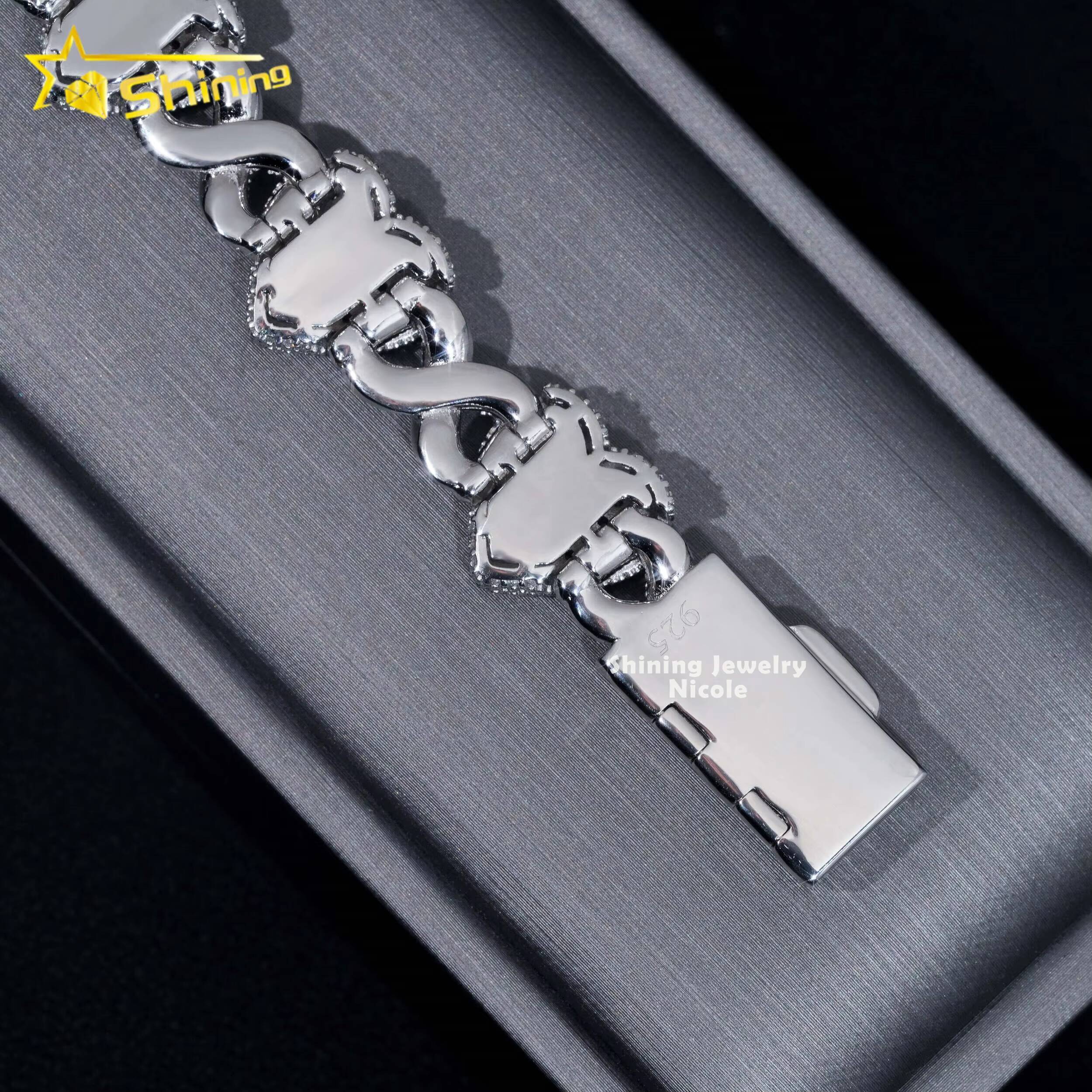 GRA Certificate Men Women Iced Out Hip Hop 925 Silver Heart Moissanite Infinity Cuban Link Bracelet