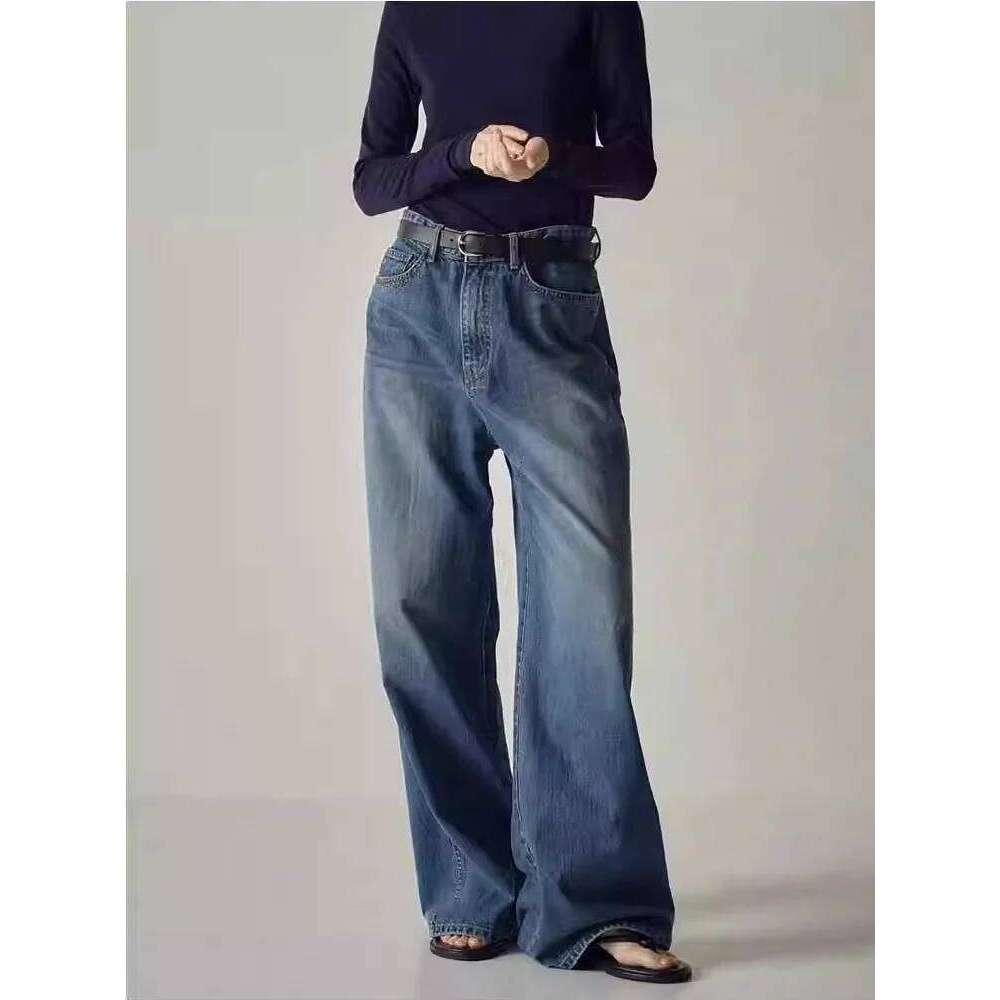 Women's High Waist Jeans 2025 Spring Loose Fit Wide Leg Denim Pants for Ladies MDNG