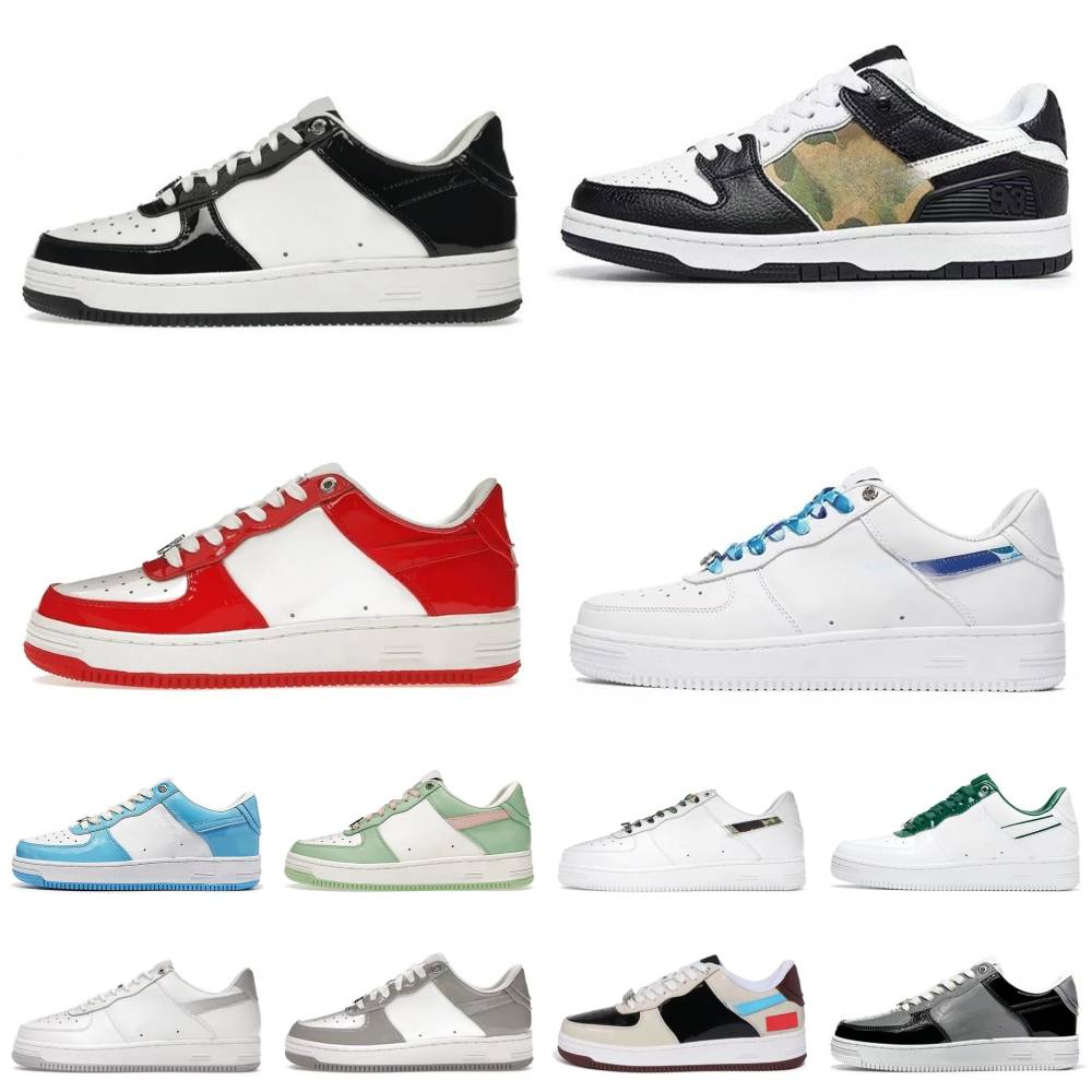 Designer Sk8 Sta Sneakers Men Women Low Classic Stars Casual Shoes White Ivory Black Camo Patent Leather Beige Camouflage Platform Outdoor Skateboarding Trainers