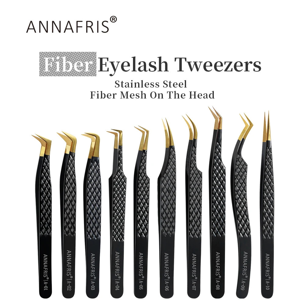 ANNAFRIS High-end Fiber Tip Lash Tweezers Stainless Steel Straight Head Curved Tip Eyelash Extension Tweezer Makeup Tools 251231