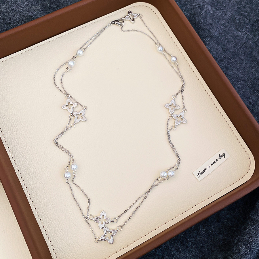 Inlaid Diamond Tiger Eye Stone Cross Pearl Necklace Design Sweater Light Luxury High-end Neck Chain for Women - view 6