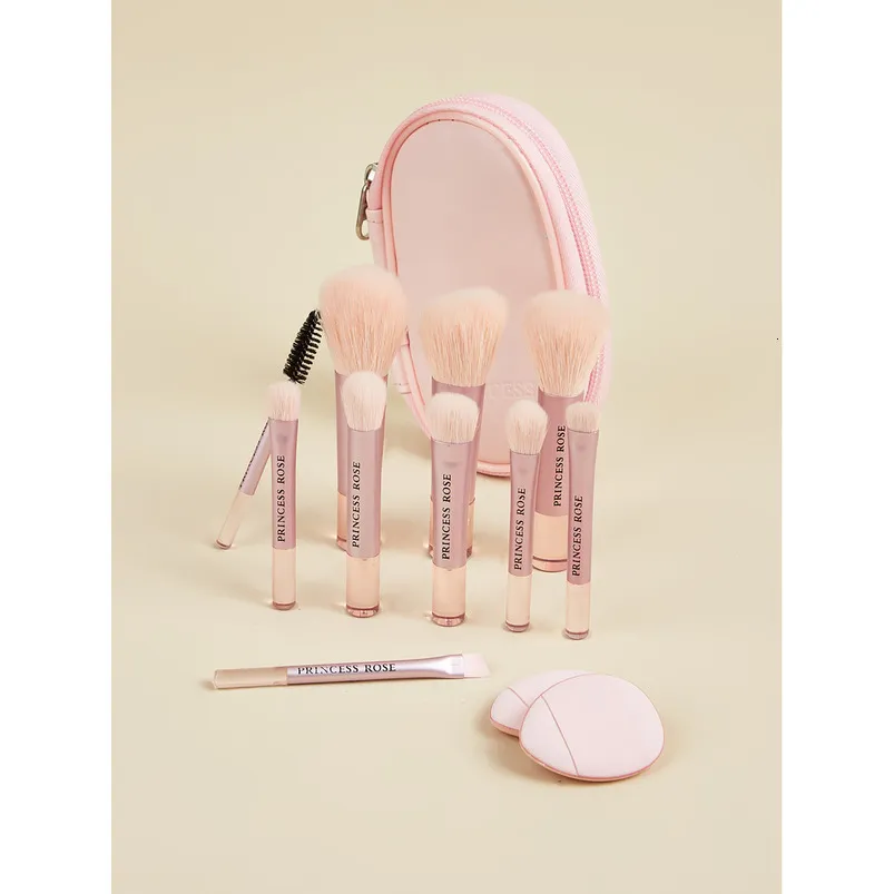 10Pcs Rose Gold Makeup Brush Set with 2 Makeup Sponges & Pink Travel Case - Soft Synthetic Brushes for Full Face Eye Shadow Blush Foundation