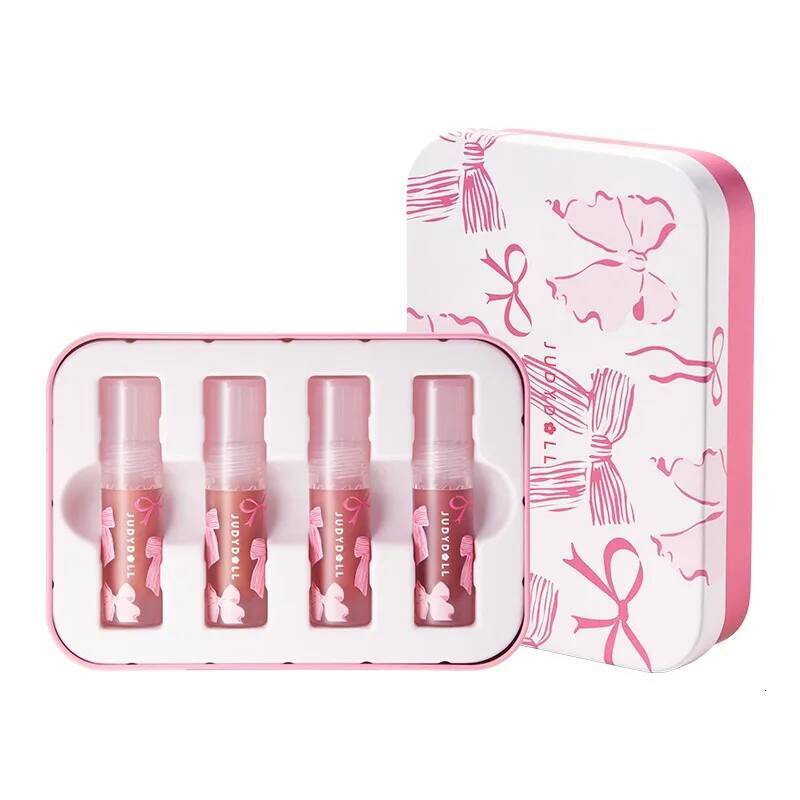 Bestseller Judydoll Glaze Gift Box Mirror Lip Gloss Lipstick Makeup Set Plumping Effect and Water-Based Non-Sticky Texture 1.5ml*4 pcs ddmyHappy