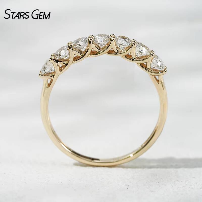 Starsgem 10K Gold 10ct 33mm Round Brilliant Cut Lab Grown Diamond Half Circle Seven Stone Diamond Ring Anniversary Band