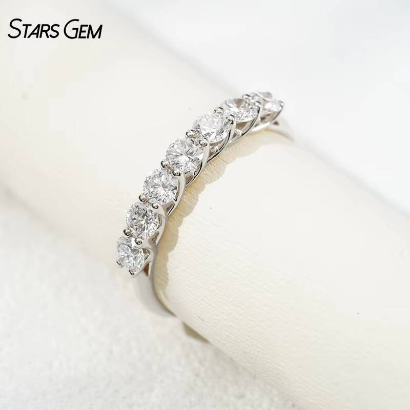 Starsgem 10K Gold 10ct 33mm Round Brilliant Cut Lab Grown Diamond Half Circle Seven Stone Diamond Ring Anniversary Band