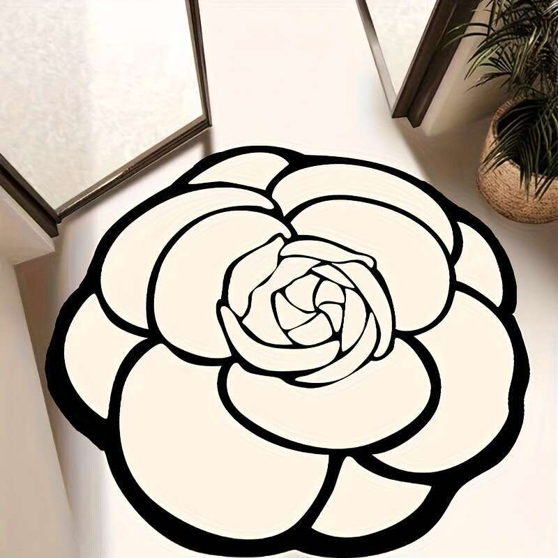 Light Luxury Floral Irregular Absorbent Bath Non-Slip French Camellia Cloakroom Foot Swivel Chair Mat