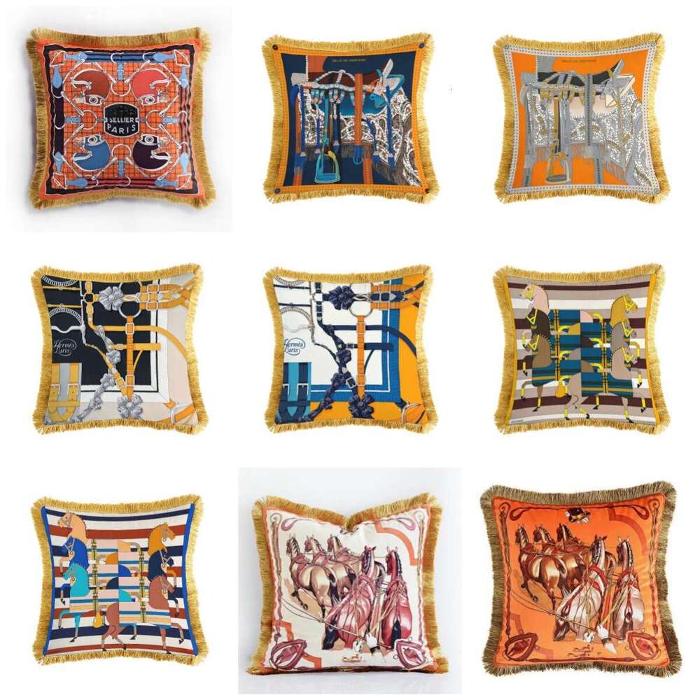 Light Luxury Horse Double-Sided Printed Square Cushion European Retro Model Living Room Sofa Pillow with Core