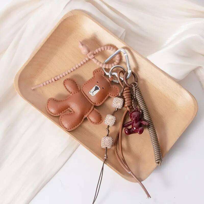 1 Piece Leather Little Bear Woven Rope Backpack Pendant Decoration Fashion DIY Keychain Bag Accessories XJ260106