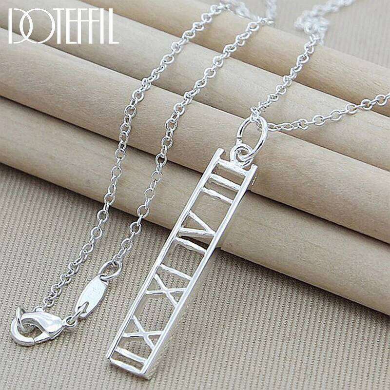 DOTEFFIL 925 Sterling Silver Roman Numerals Square Pendant Necklace 16-30 Inch Chain For Women Man Engagement Jewelry