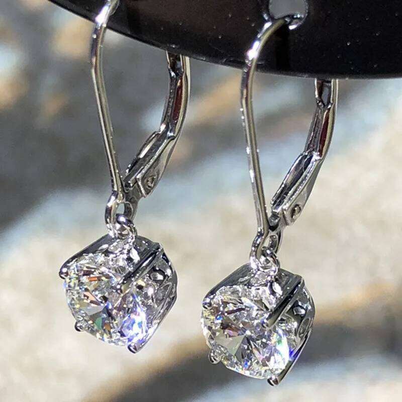 Dangle Earrings for Women Round Cubic Zirconia Pendent Elegant Female Accessories Gift Fashion Jewelry