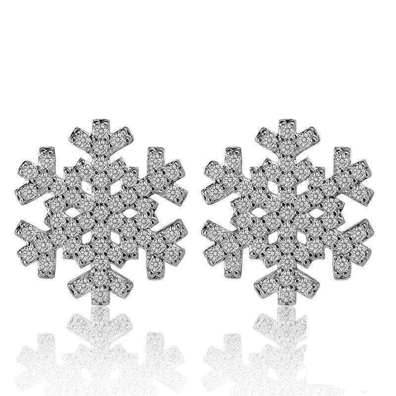 New 2021 Women Luxury Crystal Real 925 Silver Needle Jewelry Flower Stud Earrings Snowflake Wedding Party Earring Bijouterie