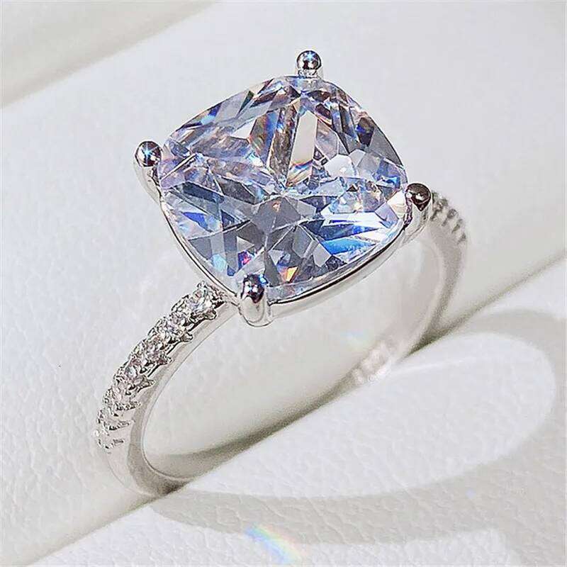 Luxury Female Girl Big Crystal White Square Zircon Stone Ring for Women Wedding Christmas Gift