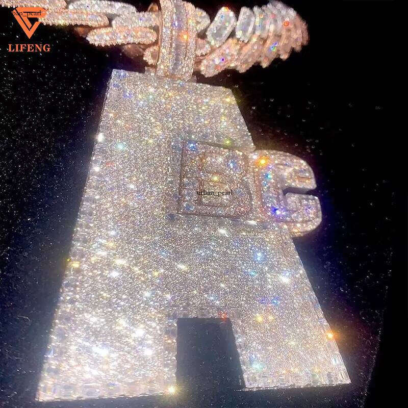 Men's Vvs Necklace Iced Out Letter Silicon Stone Pendant Chain Jewelry
