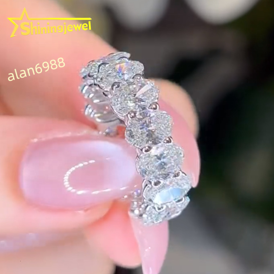 Fine Jewelry Fashion High Quality Oval Shape Band Rings Full Eternity Engagement VVS1 Diamond Ring