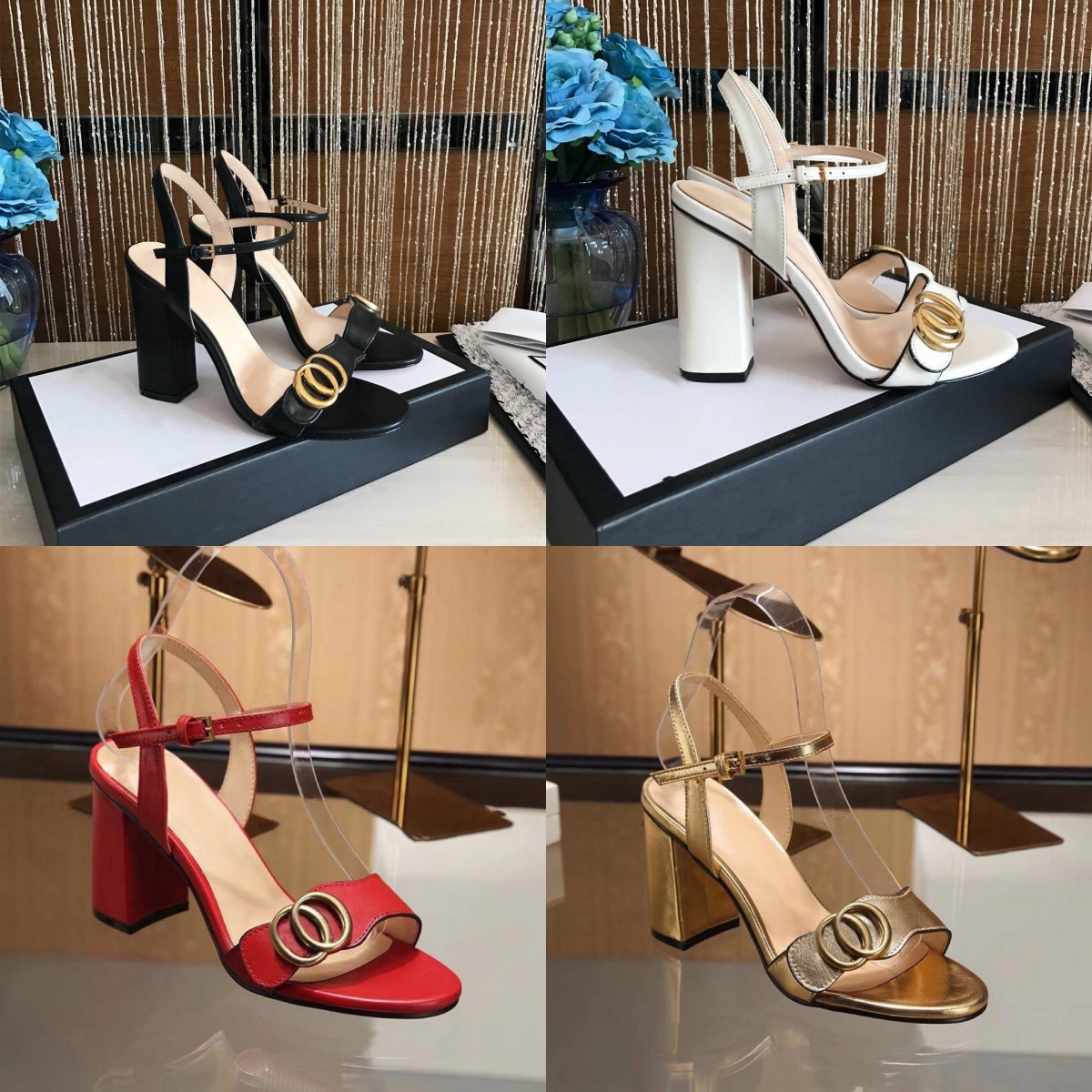 Designer Women Classic Sandals Leather Shoes Fashion Double Buckle Summer Sexy Slippers Party Wedding dress High Heels platform 10cm 7.5cm