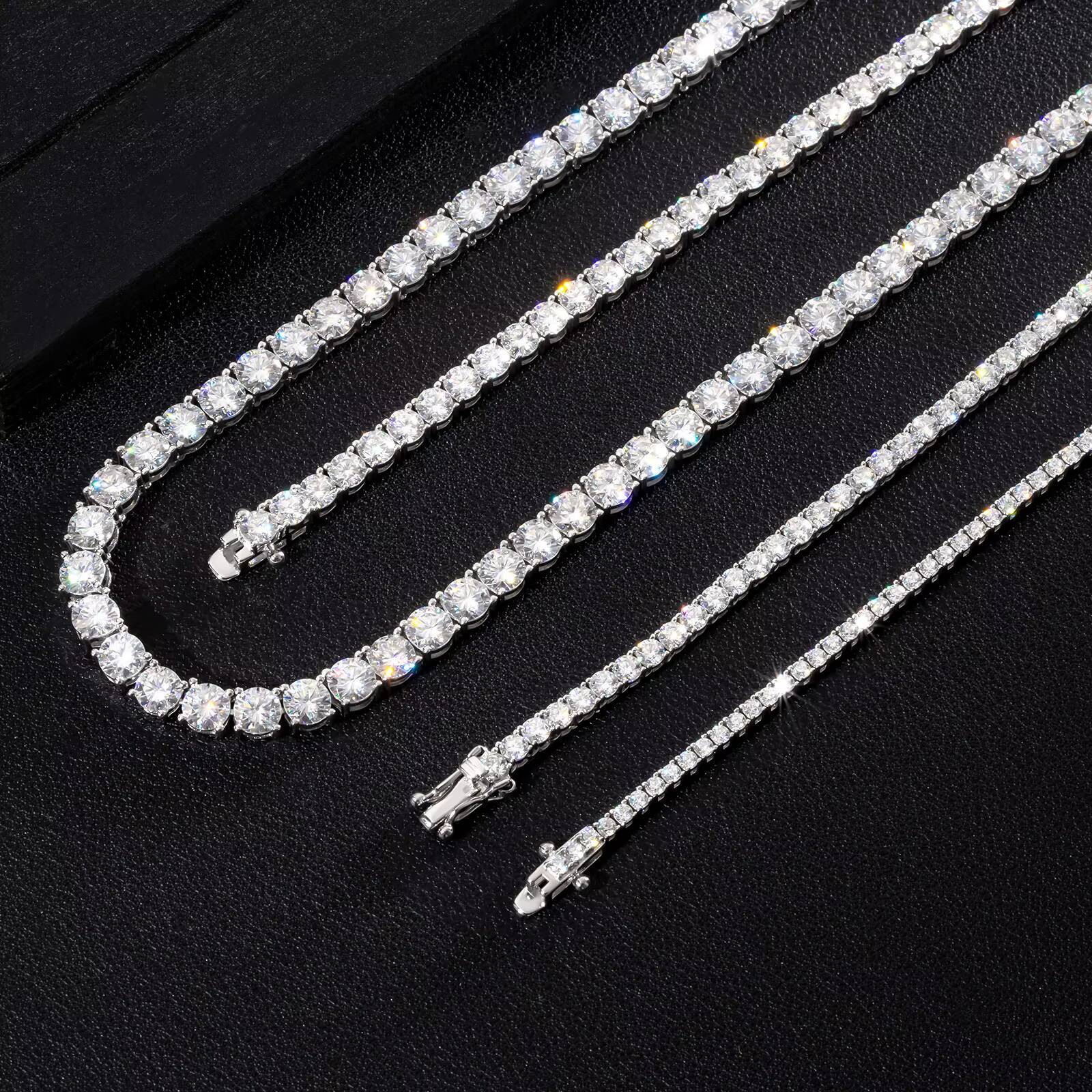 Sparkling Moissanite Tennis Necklace 14K/18K Gold Plated Wedding Jewelry Men Women Custom 925 Sterling Silver Tennis Chain