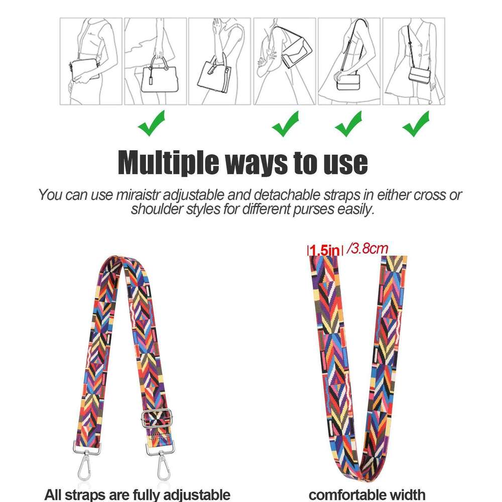 Adjustable Part Accessories Handbags Guitar Wide Rainbow Shoulder Replacement Purse Strap for Bag XJ260106