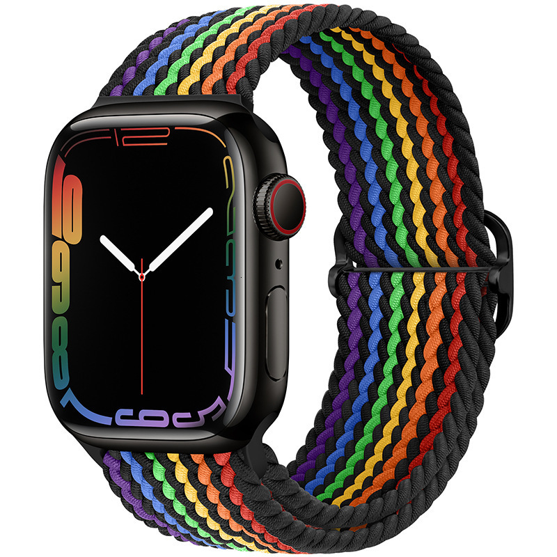 Compatible with Apple Watch Band Applewatch Striped Nylon Woven iWatch Rainbow Color Block Design