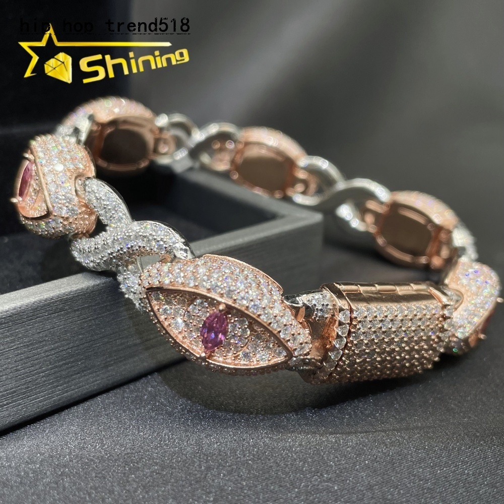 Pass Diamond Tester Solid 925 Sterling Silver Hip Hop Jewelry Custom Made VVS Moissanite Cuban Link Chain Eye Bracelet