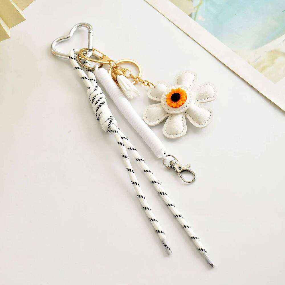 Fashion Creative Leather Sunflower Braided Rope Bag Charm Keychain for Women Ladies Stylish Backpack Key Ring Handmade Jewelry XJ260106