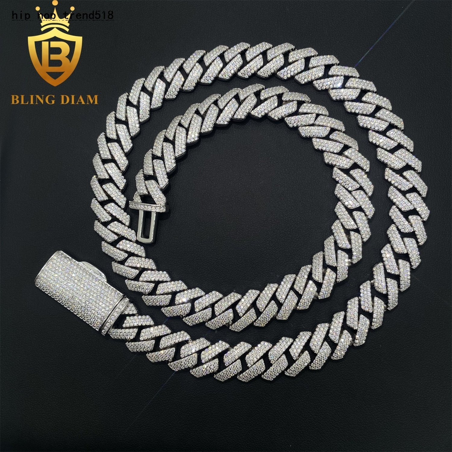 Factory Direct Wholesale 13mm Moissanite Cuban Chain Necklace Hip Hop Style VVS Diamond 925 Silver Men