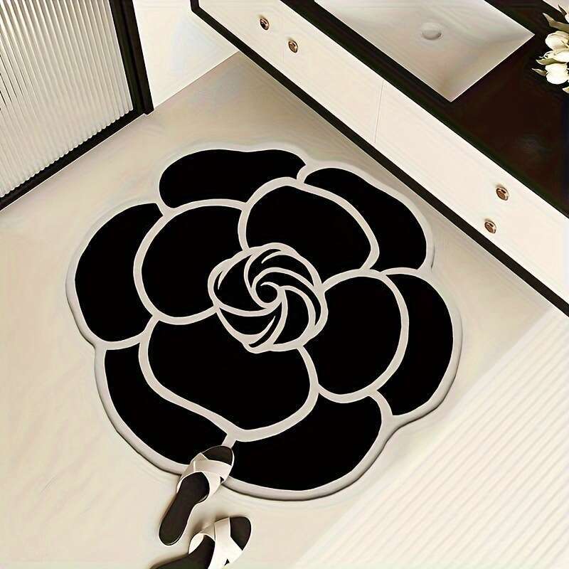 Light Luxury Floral Irregular Absorbent Bath Non-Slip French Camellia Cloakroom Foot Swivel Chair Mat