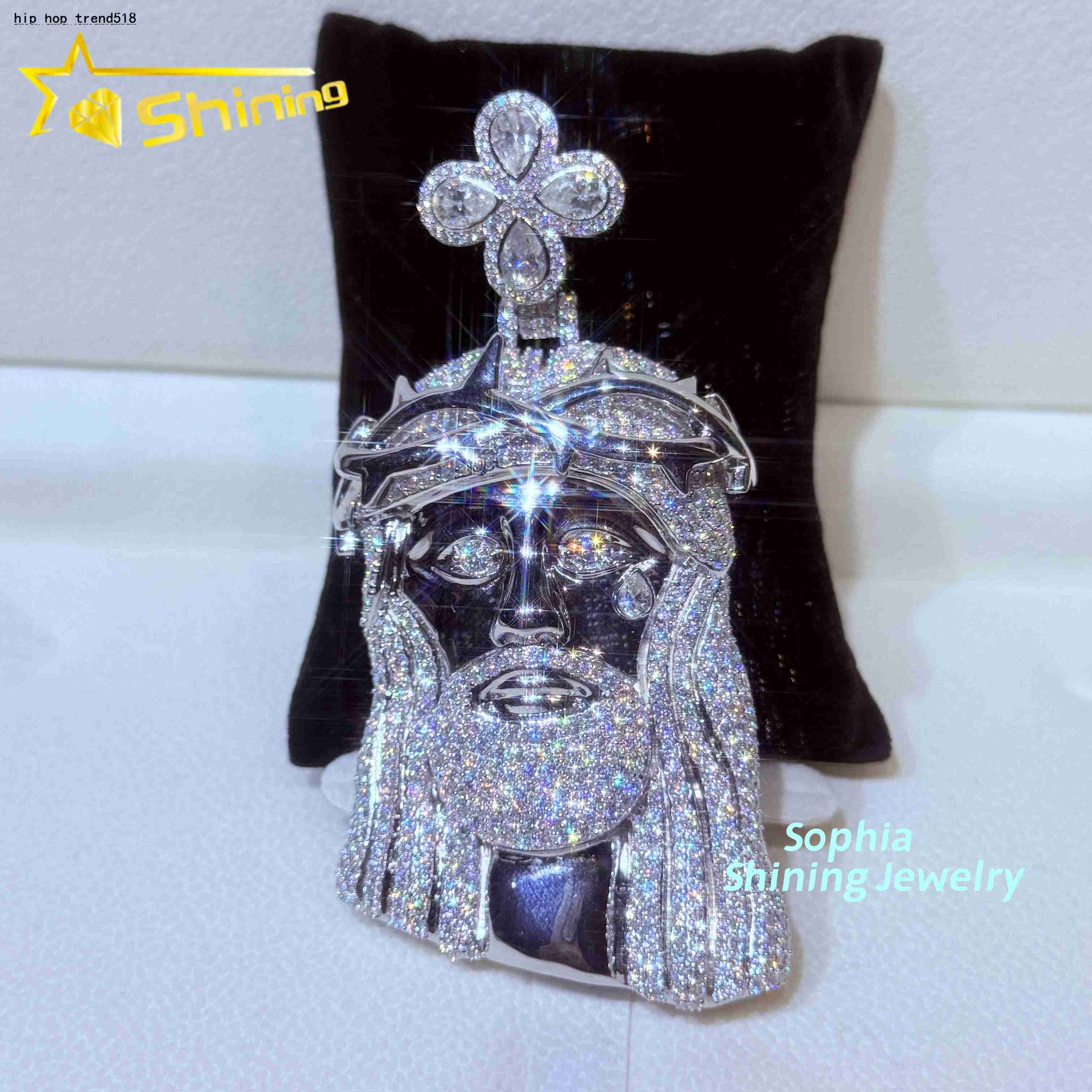 GRA CERTIFIED New Arrival 925 Sterling Silver Gold Plating Hip Hop Jewelry VVS Moissanite Iced Out Jesus Pendant Necklace