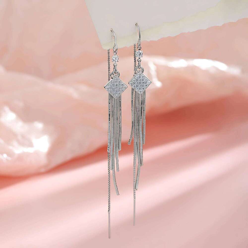 Sam Panda 925 Sterling Silver Zircon Earrings for Women Ear Wire Fringe Geometry Luxury Temperament Jewelry Gift Dropshipping