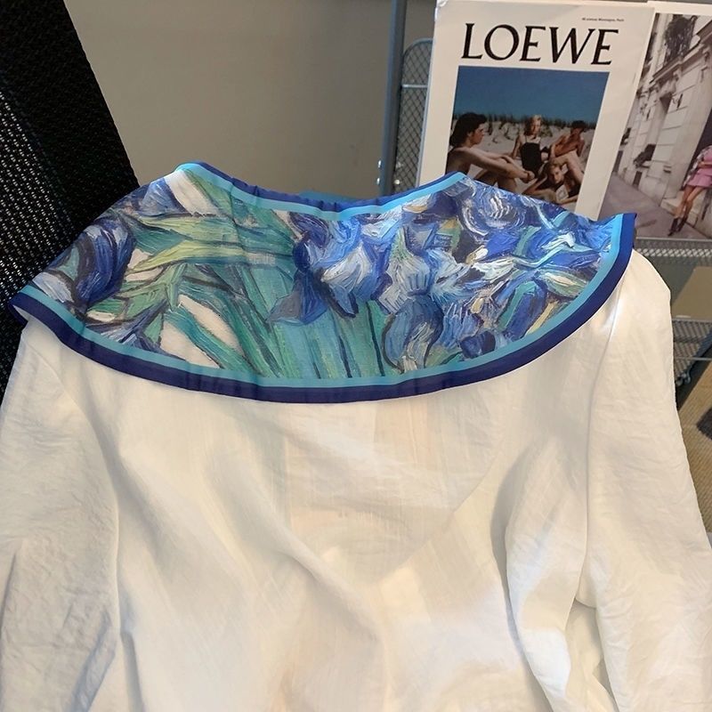 White Doll Collar Patchwork Shirt for Women Spring and Autumn French Style Unique and Chic Shirt 210417w