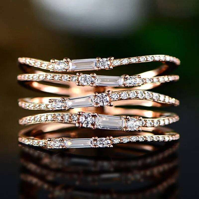 Finger Ring Lady Gorgeous Wedding Party Jewelry with Shiny Zirconia Rose Gold Color Accessories