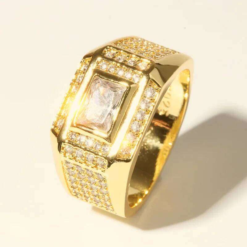 Big Size Natural 18K Gold plated for Sona Tile Diamant Engagement Cubic Zirconia Wedding Rings Men Jewelry