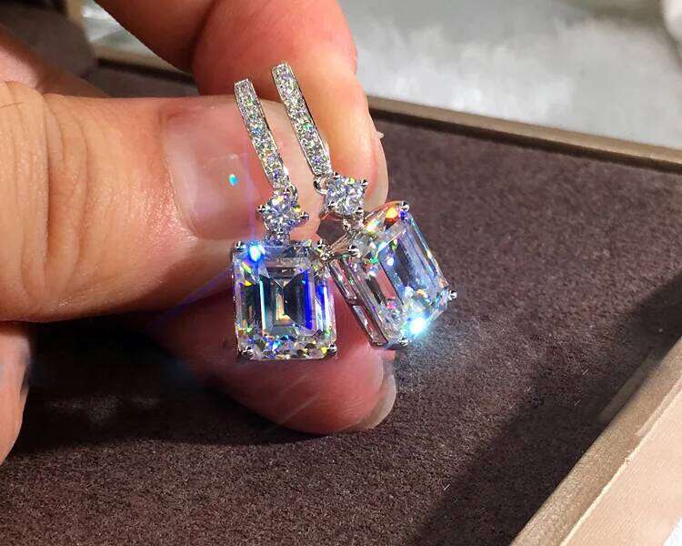 Fashion 5A White Square CZ Stone Earring for Women Girls 925 Silver Needle Crystal Wedding Earrings Pendientes Statement Jewelry
